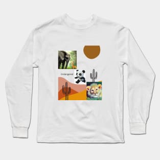 Lifelike Digital Art Animal Prints: Baby Elephant, Giraffe, Panda Bear, and Lion Long Sleeve T-Shirt